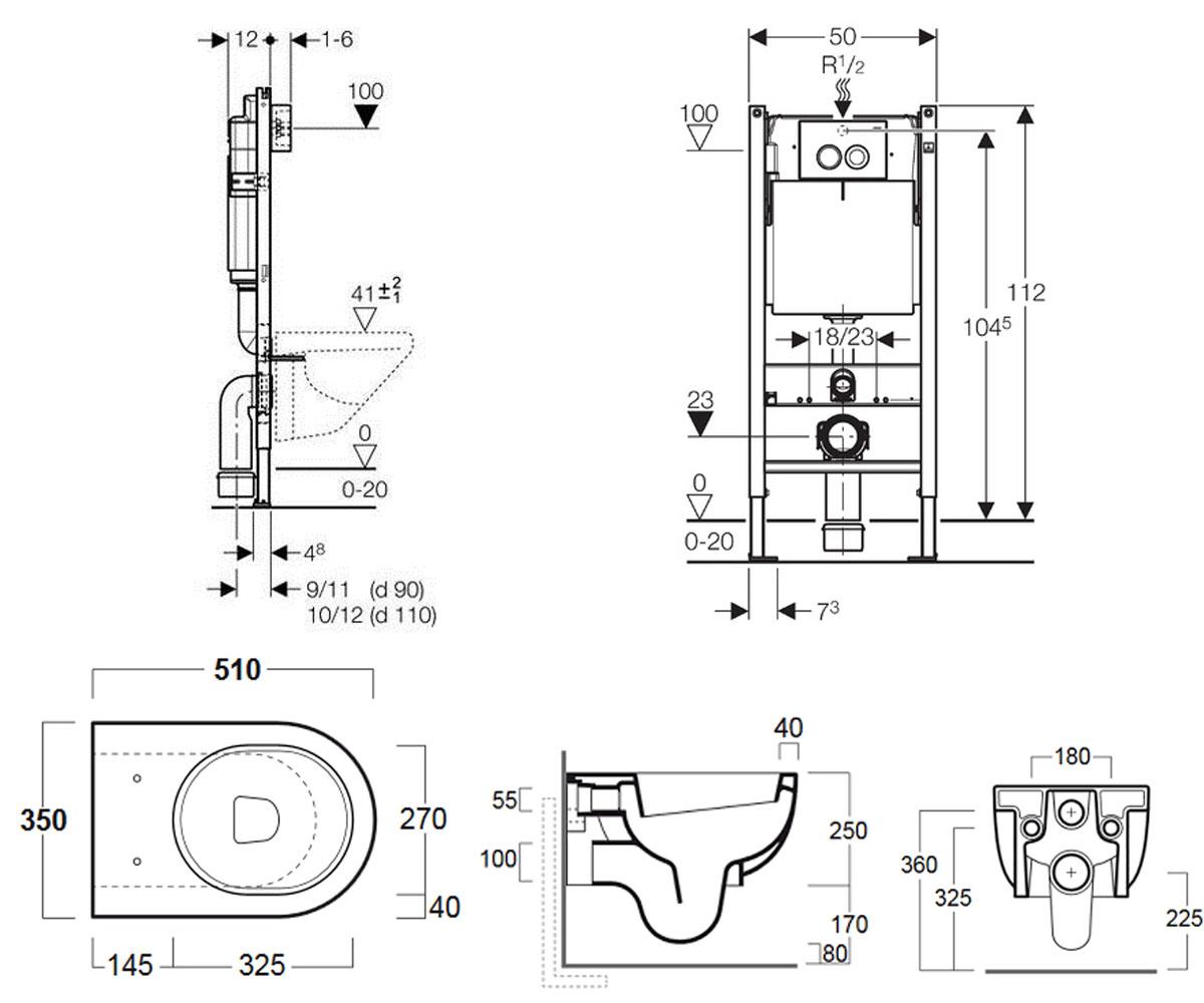 Унитаз с инсталляцией  E-LINE EL18+F85+EL004+458.120.11:Чертеж 