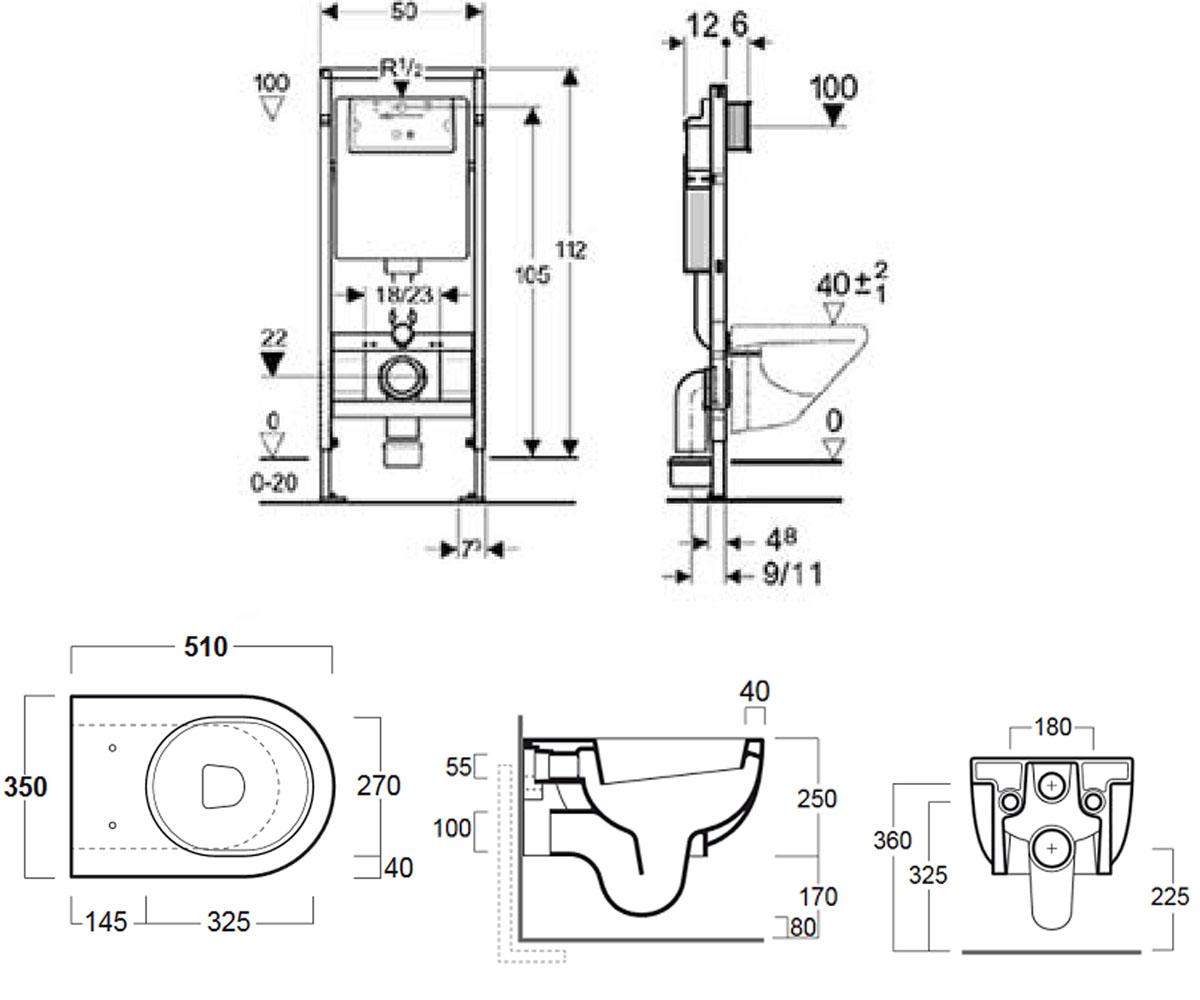 Унитаз с инсталляцией  E-LINE EL18+F85+EL004+45817821:Чертеж 