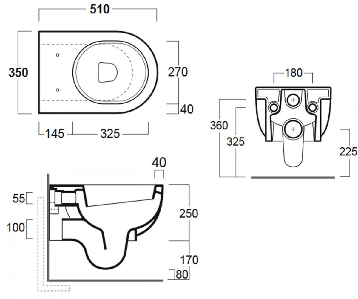 Чаша унитаза с крышкой soft-close  E-LINE EL18+F85+EL004:Чертеж 