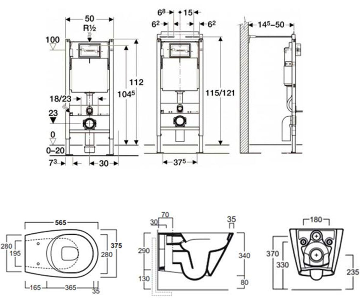 Унитаз с инсталляцией  GAMBASSI GA18N+458120111N:Чертеж 