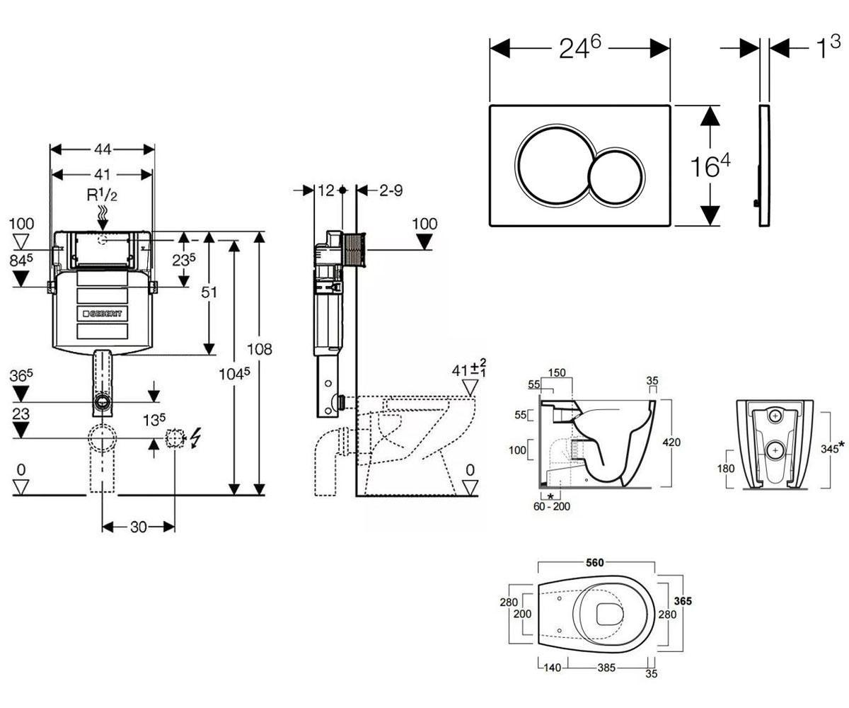 Унитаз с инсталляцией  VIGNONI VI01+VI004+F88+109300+11:Чертеж 