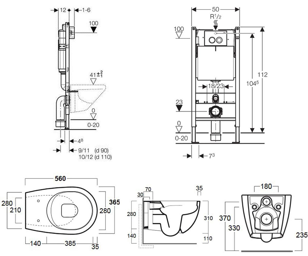Унитаз с инсталляцией  VIGNONI VI18+F85+VI004+45812011:Чертеж 