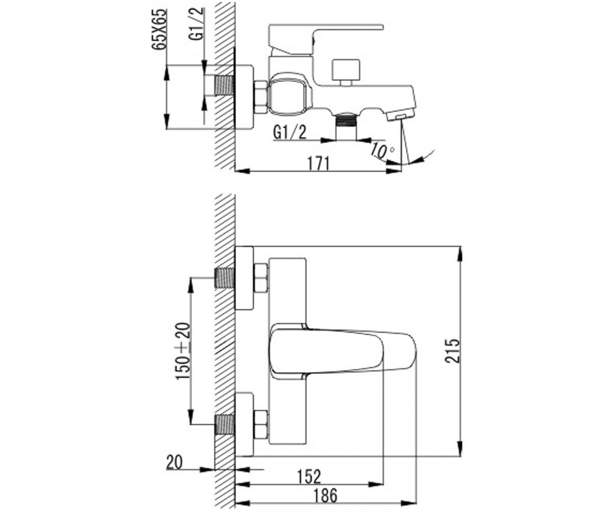 Смеситель для ванны  КВАДРО SM163503AA:Чертеж 
