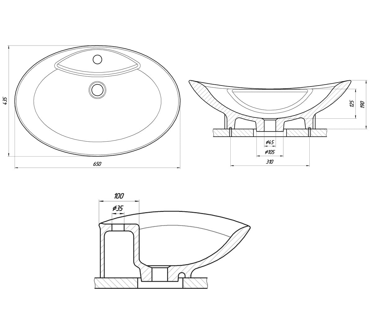 Раковина  ГАРМОНИЯ 102T101:Чертеж 