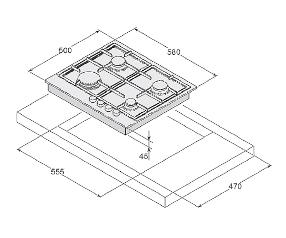 Газовая поверхность  SGH 465 INOX:Чертеж 