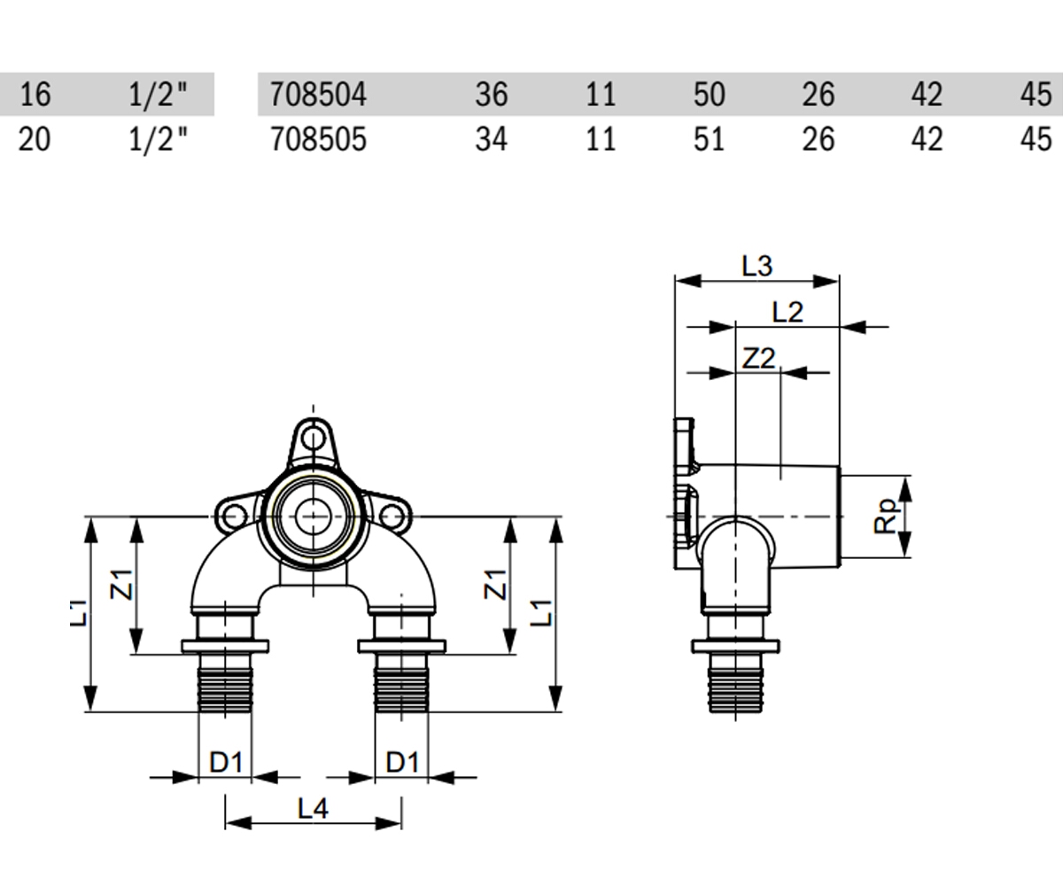Тройник угловой  FLEX 708504:Чертеж 