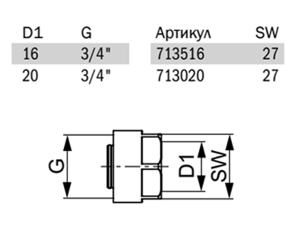 Концовка разборная 3/4  FLEX 713516:Чертеж 