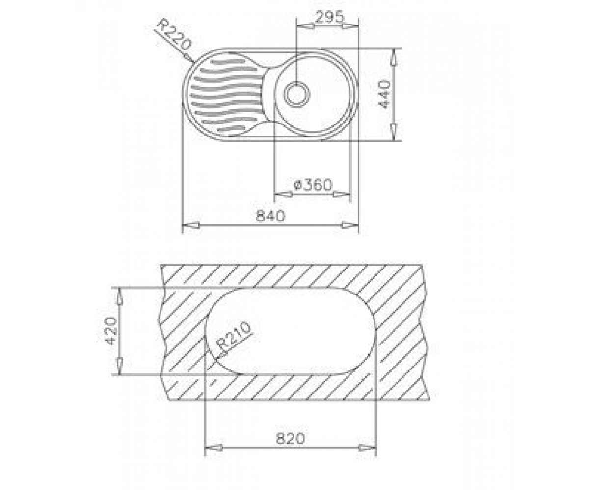 Кухонная мойка  DR 80 1B 1D 10110016:Чертеж 