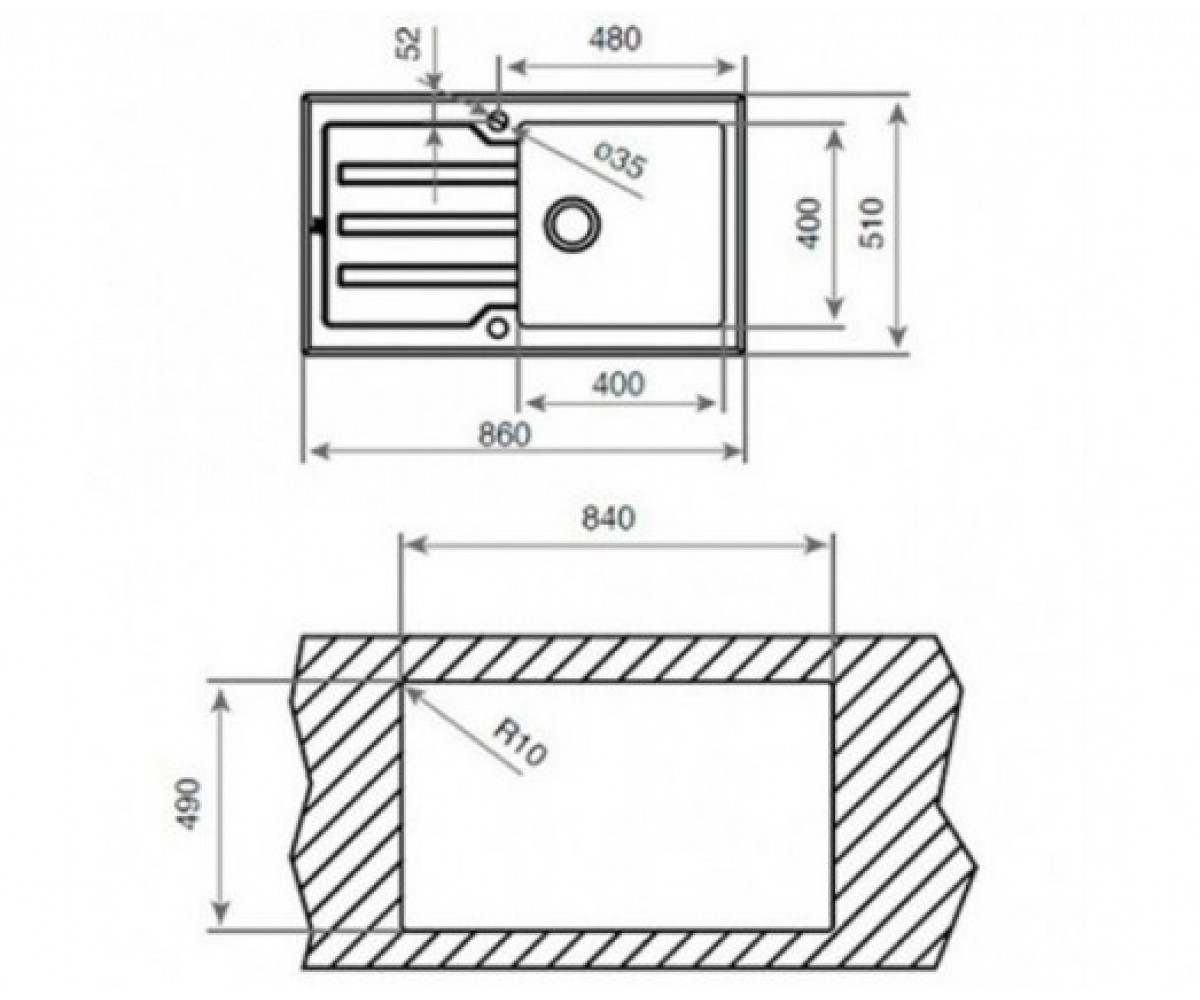 Кухонная мойка  DIAMOND 1B 1D 86 115100012:Чертеж 