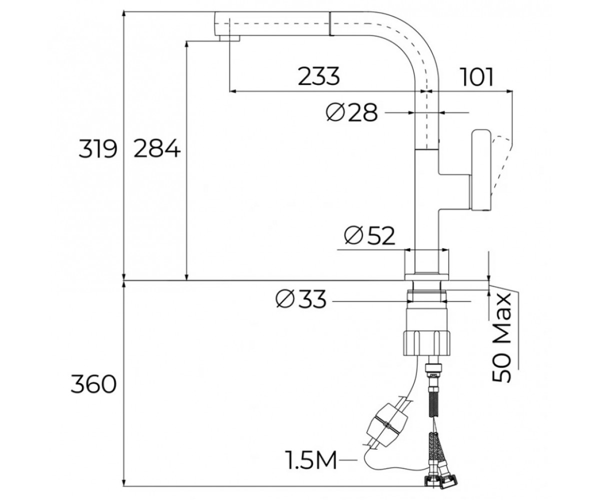 Смеситель с выдвижным изливом  OVAL 116020020:Чертеж 