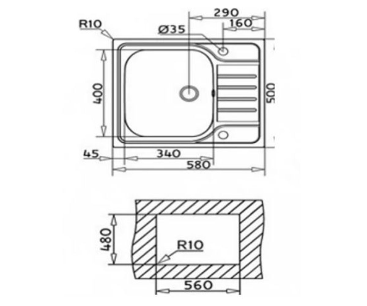 Мойка стальная  UNIVERSAL 580.500 1B 1D 40109615:Чертеж 