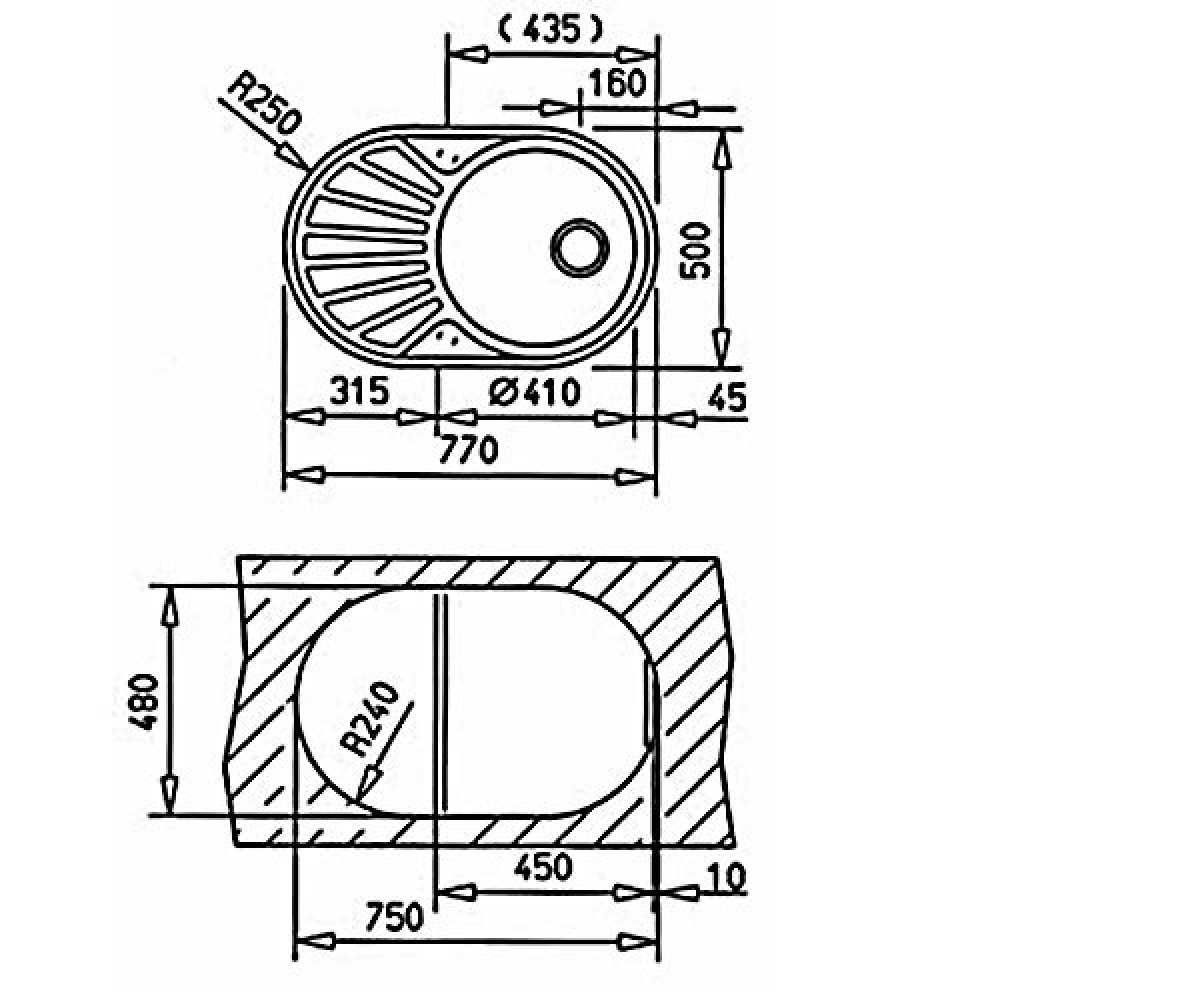 Кухонная мойка  DR 77 1B 1D 40127303:Чертеж 