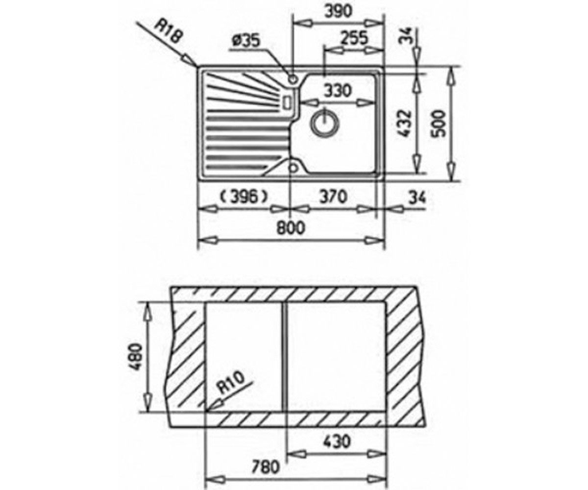 Мойка кухонная  CASCAD 45B TG 40143098:Чертеж 