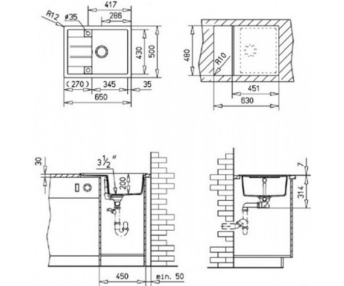 Мойка гранитная  ASTRAL 45 B-TG 40143506:Чертеж 
