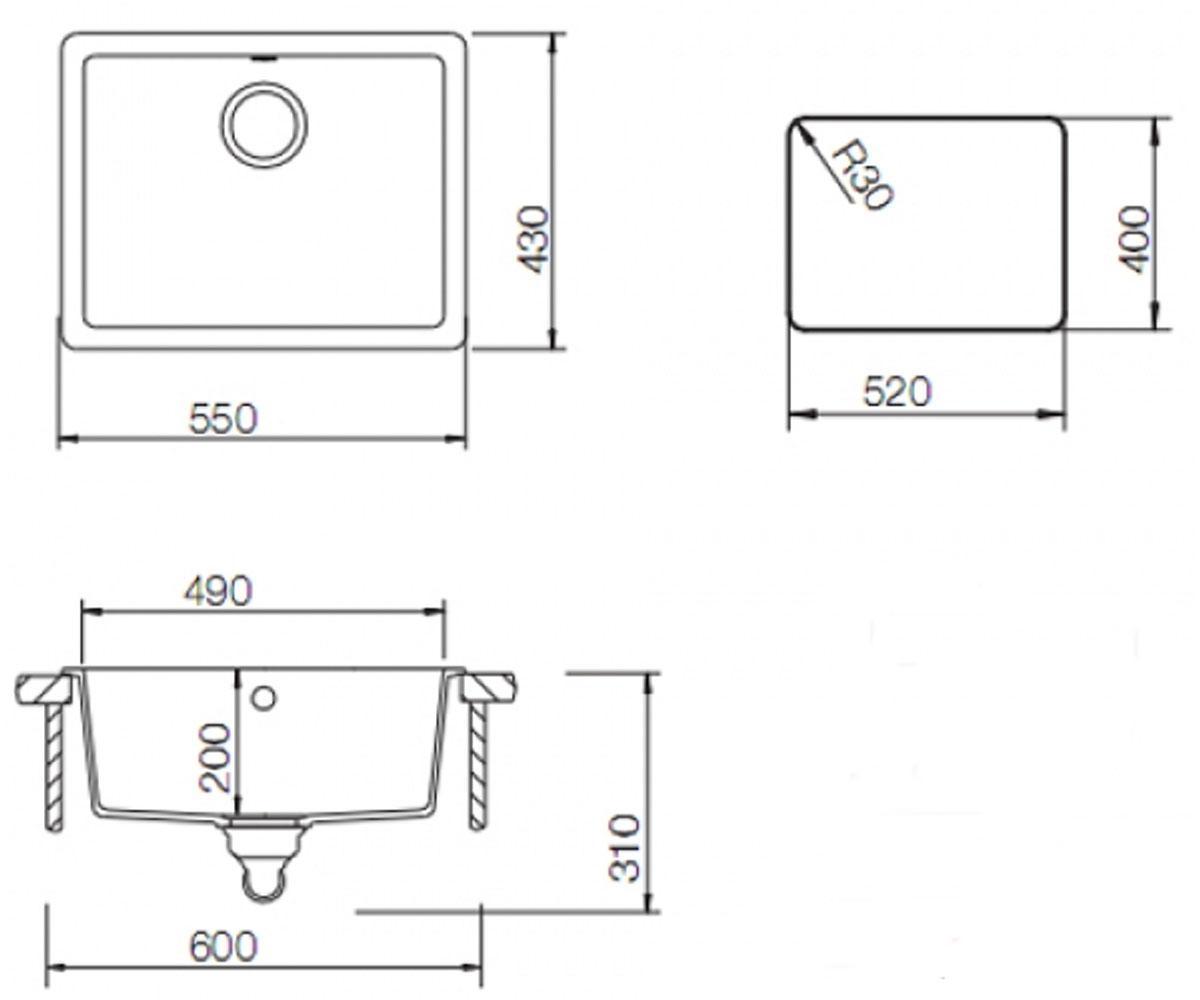 Мойка кухонная  RADEA 490/370 TG 40143662:Чертеж 