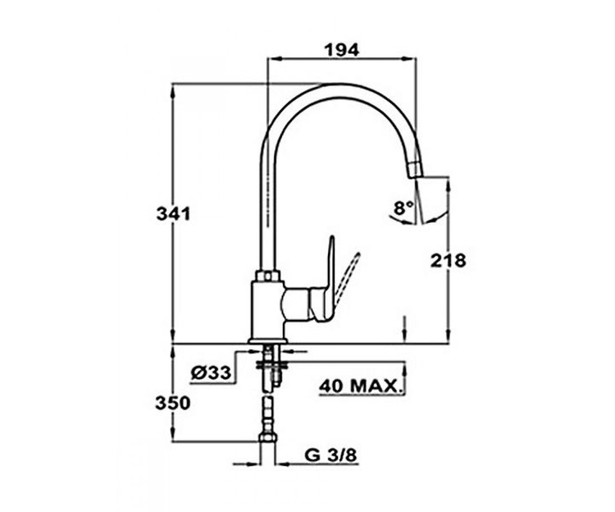 Смеситель для мойки  IN 995 INCA H 53991512:Чертеж 
