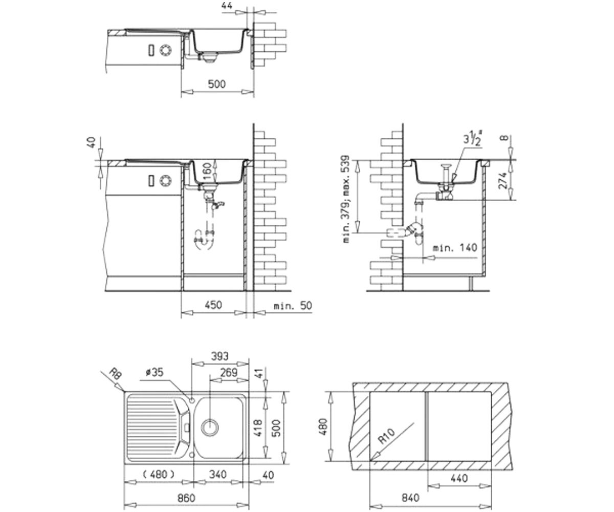 Кухонная мойка  TEXINA 45B TG 86902:Чертеж 