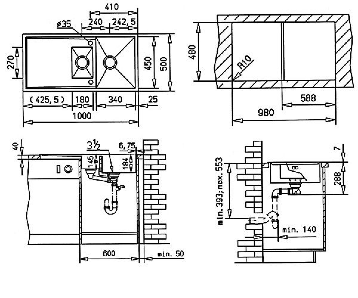 Кухонная мойка  LINEA 60 B 88173:Чертеж 