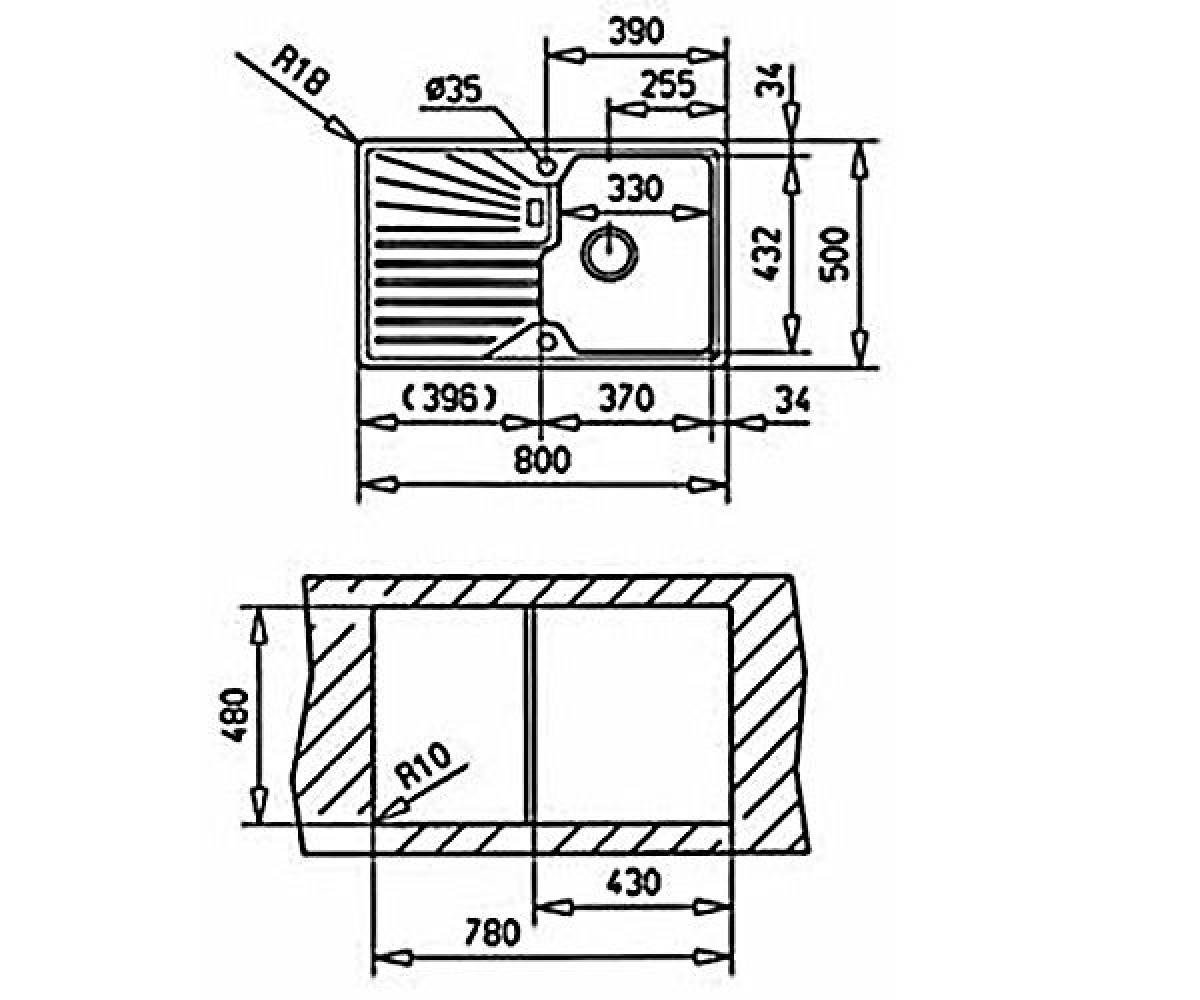 Кухонная мойка  CASCAD 45B TG 88636:Чертеж 