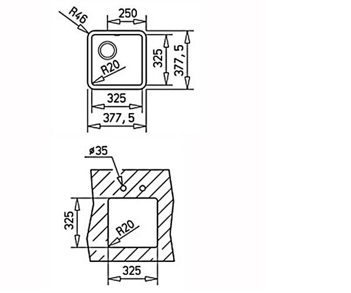 Кухонная мойка  RADEA 325/325 TG 88648:Чертеж 