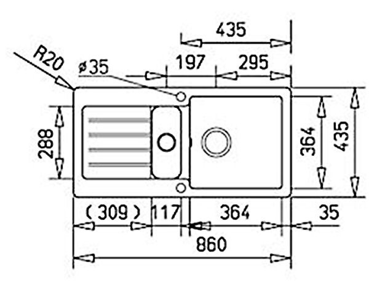 Кухонная мойка  KEA 60 B-TG 88795:Чертеж 