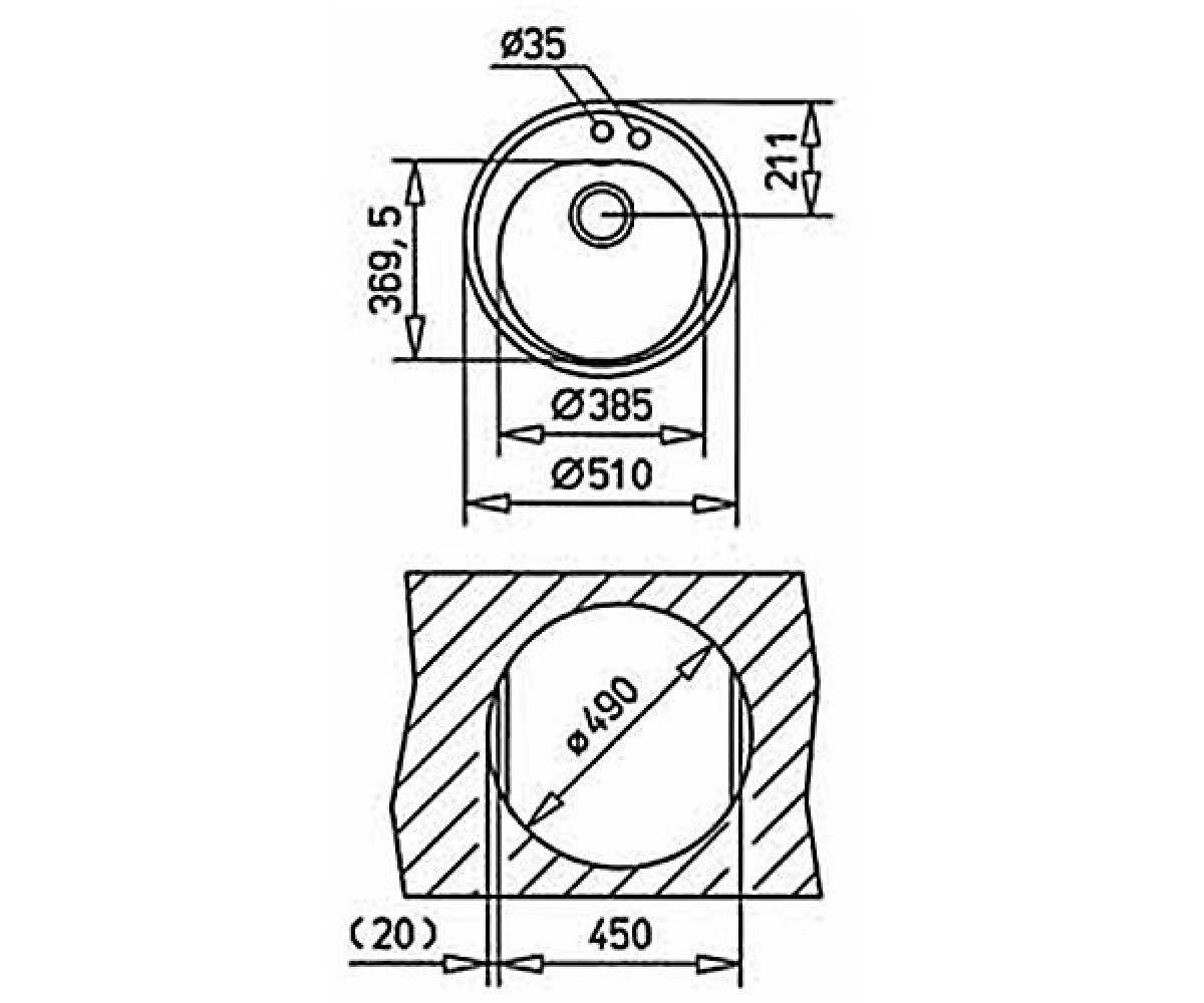 Кухонная мойка  CENTROVAL 45 TG 88816:Чертеж 