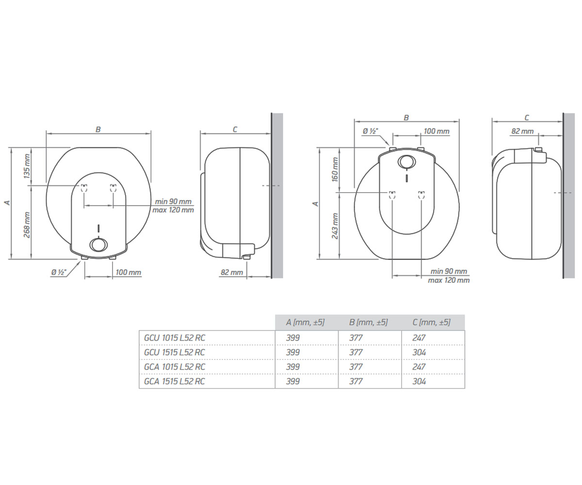 Бойлер для мойки 10 л  COMPACT GCA 1015 L52 RC:Чертеж 