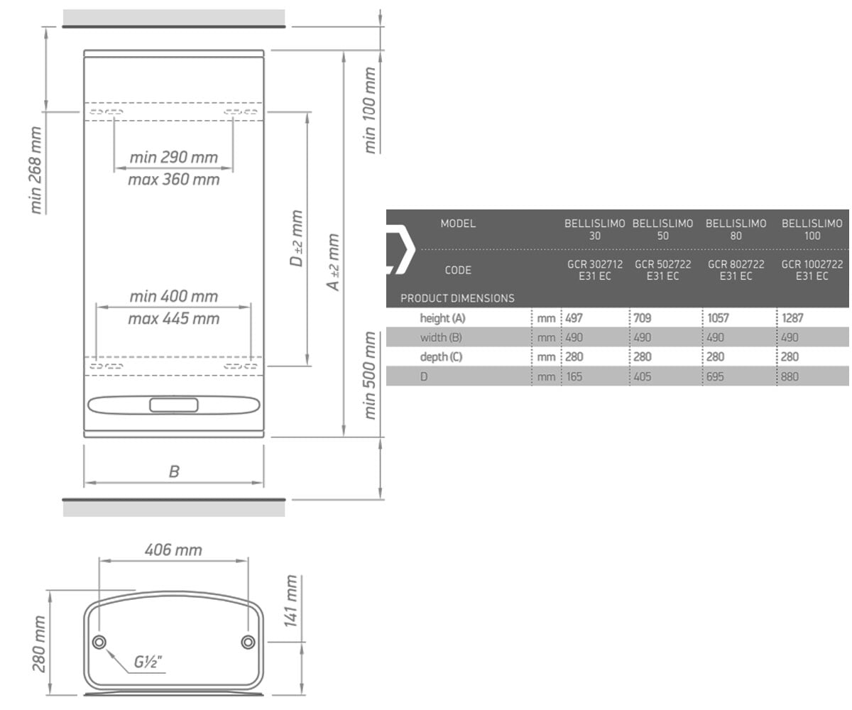 Бойлер электронный 40 л  BELLISLIMO GCR 502722 E31 EC:Чертеж 