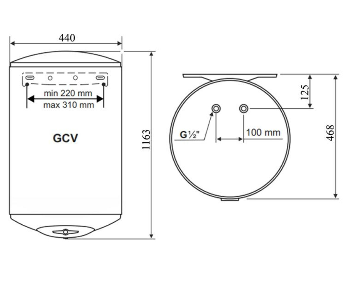 Бойлер с сухим тэном 120 л  ANTICALC GCV 12044 24D B14 TBR:Чертеж 