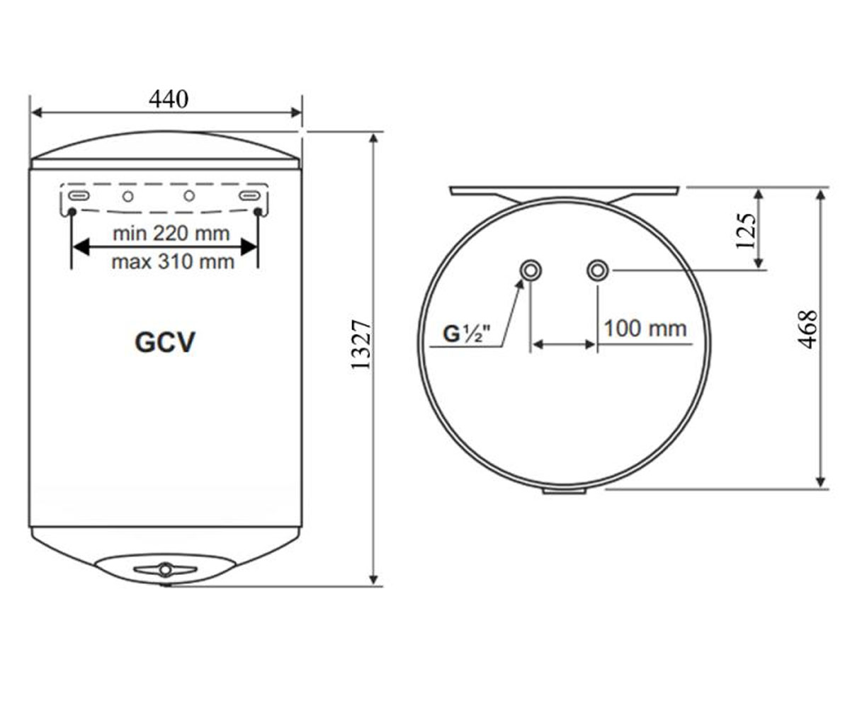 Бойлер с сухим тэном 150 л  ANTICALC GCV 15044 24D B14 TBR:Чертеж 
