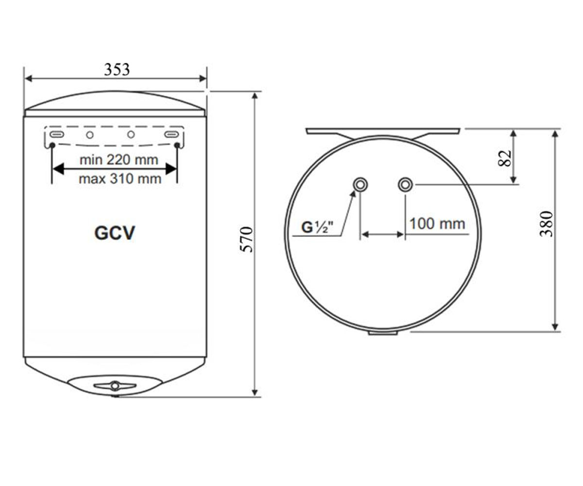 Бойлер с сухим тэном 30 л  ANTICALC GCV 303516D B14 TBR:Чертеж 