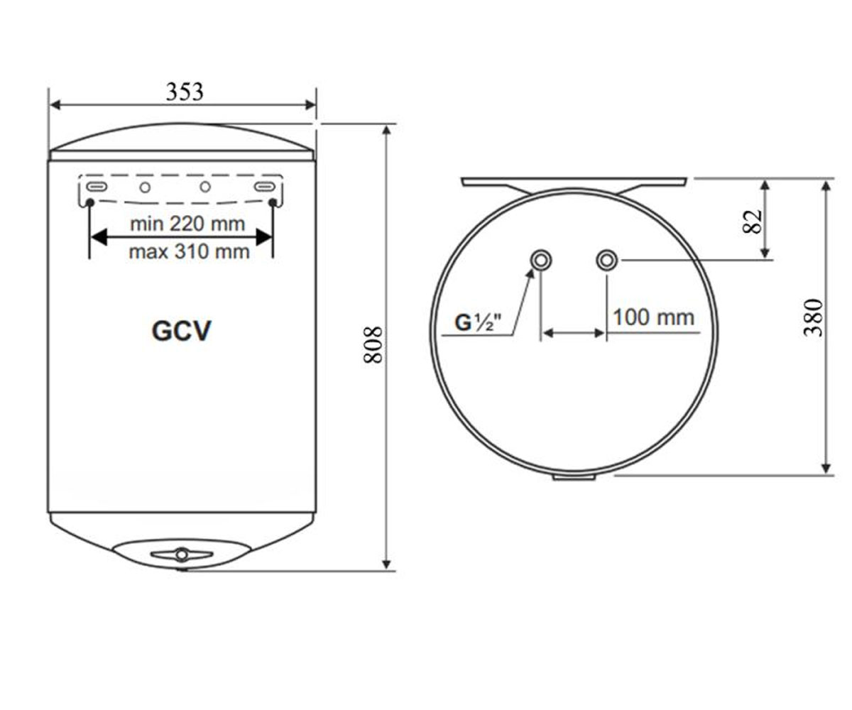 Бойлер с сухим тэном 50 л  ANTICALC GCV 503516D B14 TBRC:Чертеж 