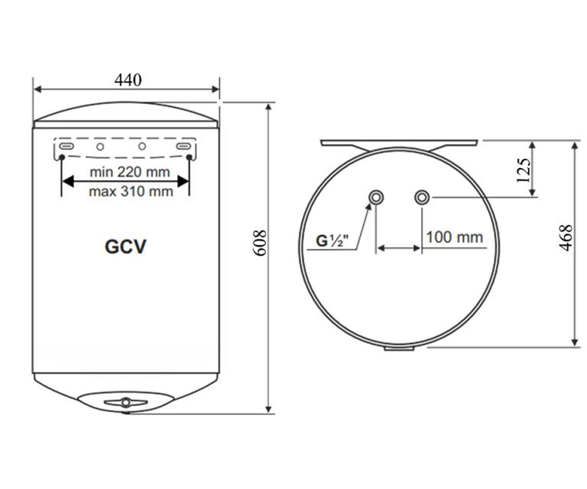Бойлер с сухим тэном 50 л  ANTICALC GCV 504416D B14 TBR:Чертеж 