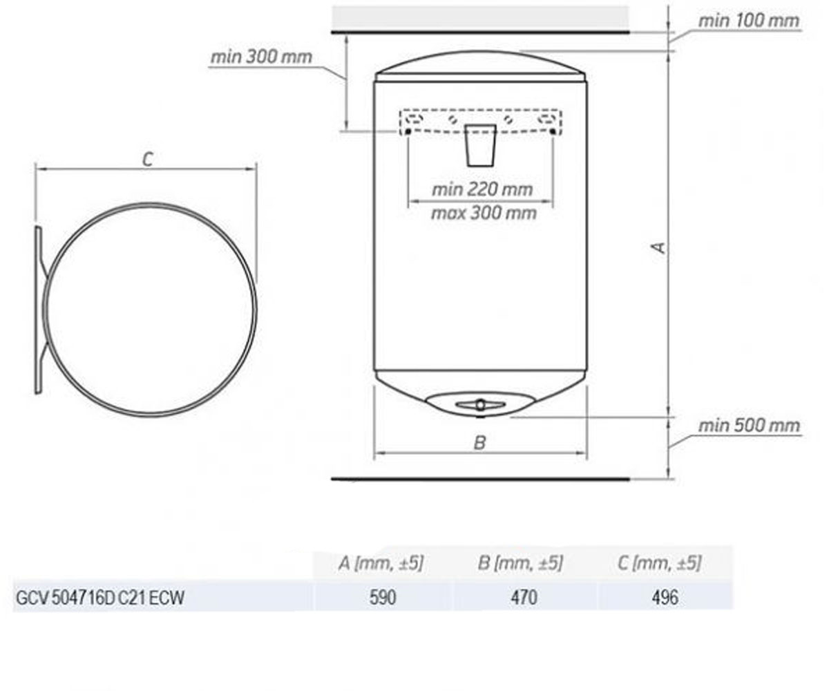 Сенсорный бойлер 50 л  MODECO CLOUD GCV504716DC21ECW:Чертеж 