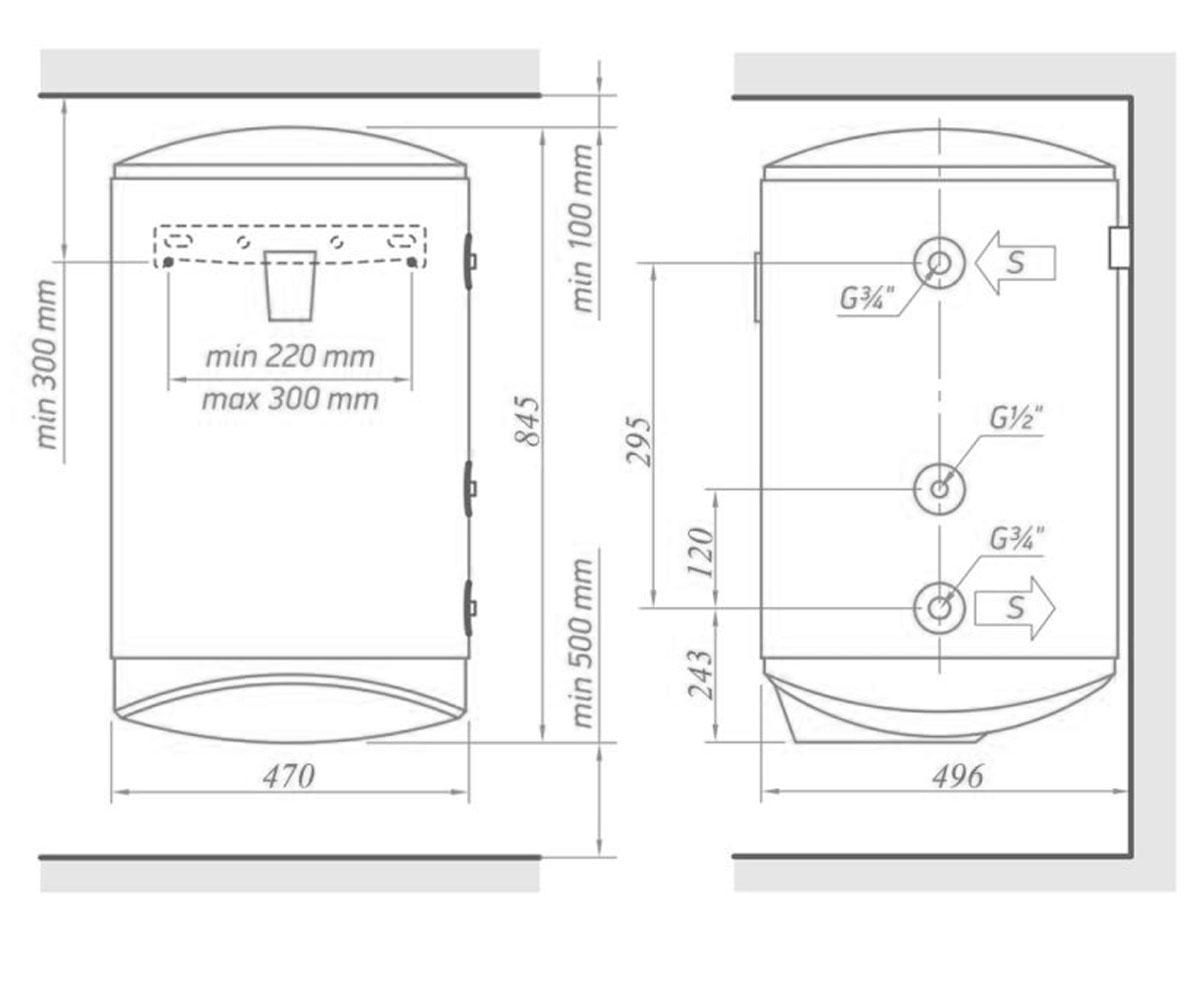 Бойлер комбинированный 80 л  MODECO GCV6S804724DC21TS2RCP:Чертеж 