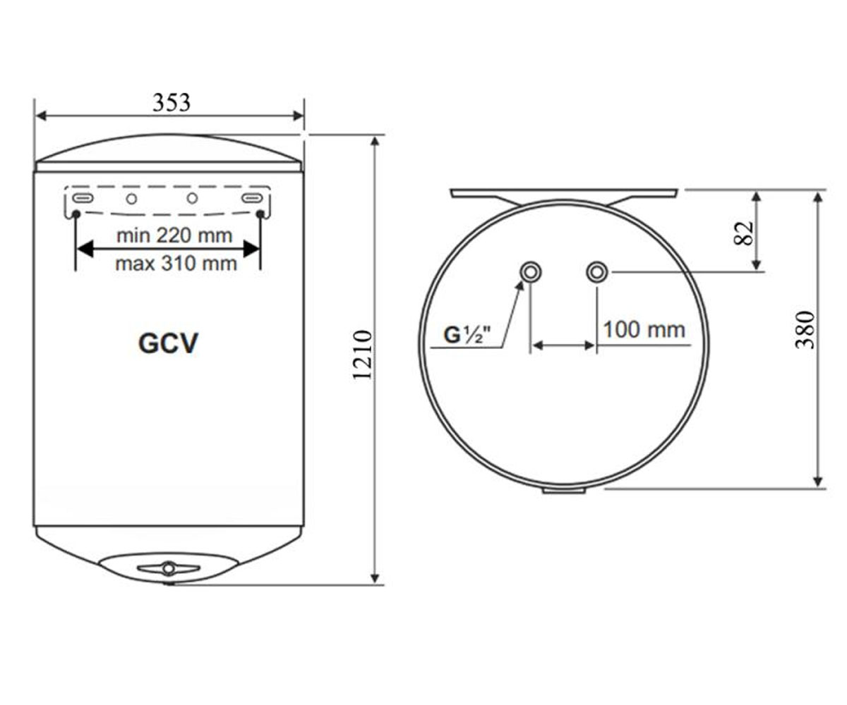 Бойлер с сухим тэном 80 л  ANTICALC GCV 8035 24D B14 TBRC:Чертеж 