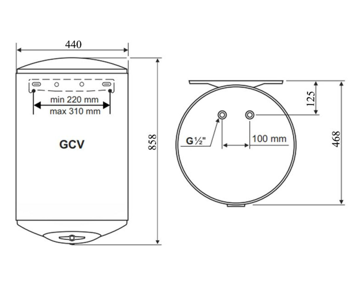 Бойлер с сухим тэном 80 л  ANTICALC GCV 8044 24D B14 TBR:Чертеж 
