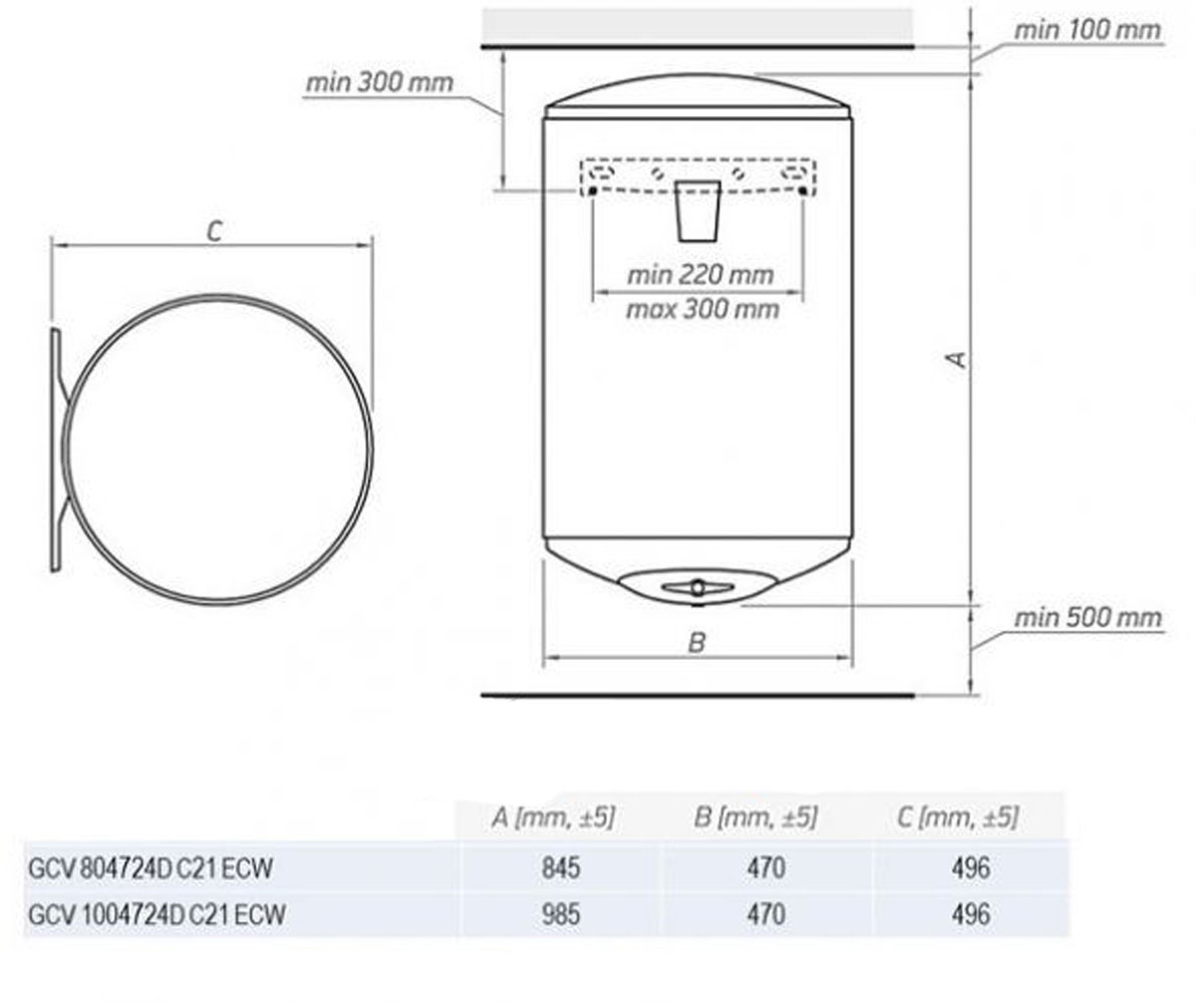 Сенсорный бойлер 80 л  MODECO CLOUD GCV804724DC21ECW:Чертеж 