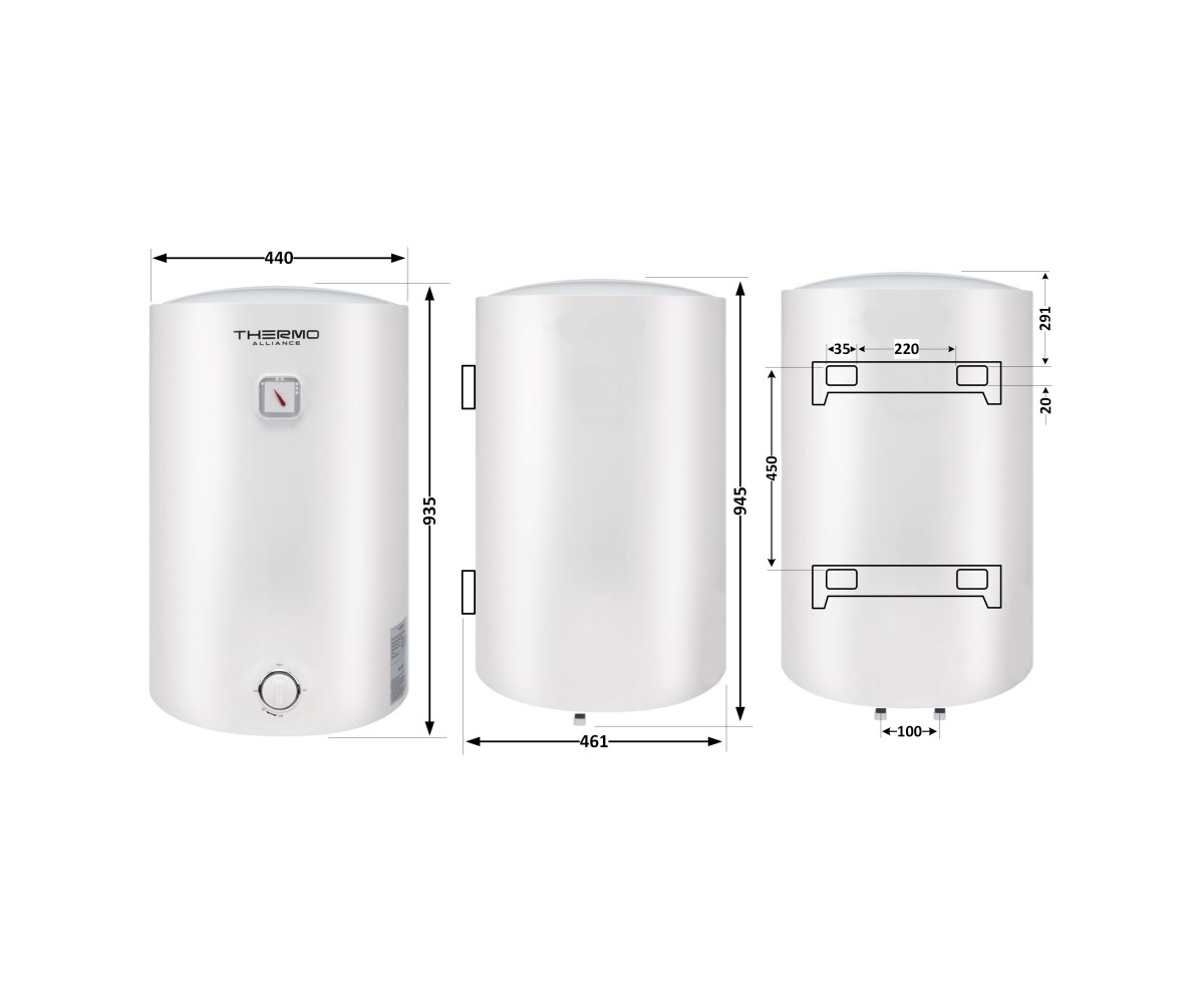 Водонагреватель электрический Thermo Alliance 100 л универсальный, мокрый тэн 1,5 квт D100VH15Q3  D100VH15Q3:Чертеж 