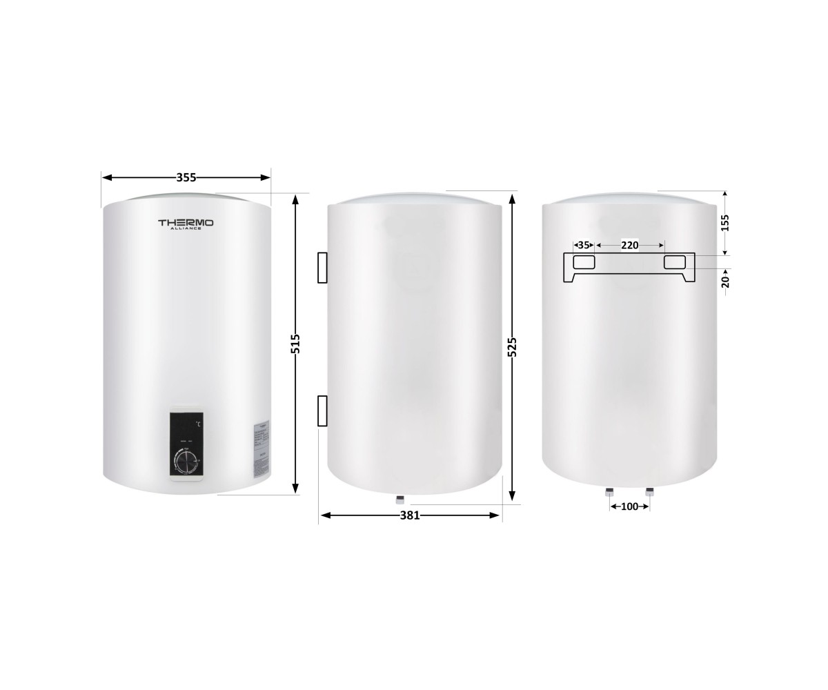 Водонагреватель электрический Thermo Alliance 30 л вертикальный, сухой тэн 1,6 квт D30V16J1(D)K  D30V16J1DK:Чертеж 