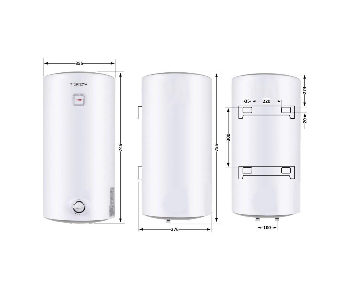 Водонагреватель электрический Thermo Alliance 50 л SLIM вертикальный, мокрый тэн 1,5 квт D50V15Q1  D50V15Q1:Чертеж 