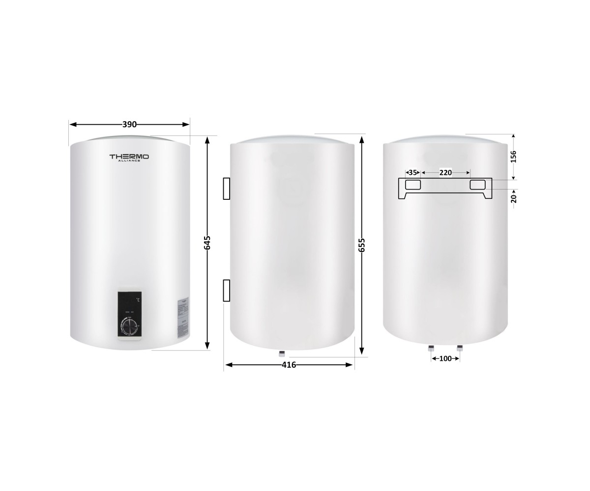 Водонагреватель электрический Thermo Alliance 50 л вертикальный, сухой тэн 2,0 квт D50V20J2(D)K  D50V20J2DK:Чертеж 