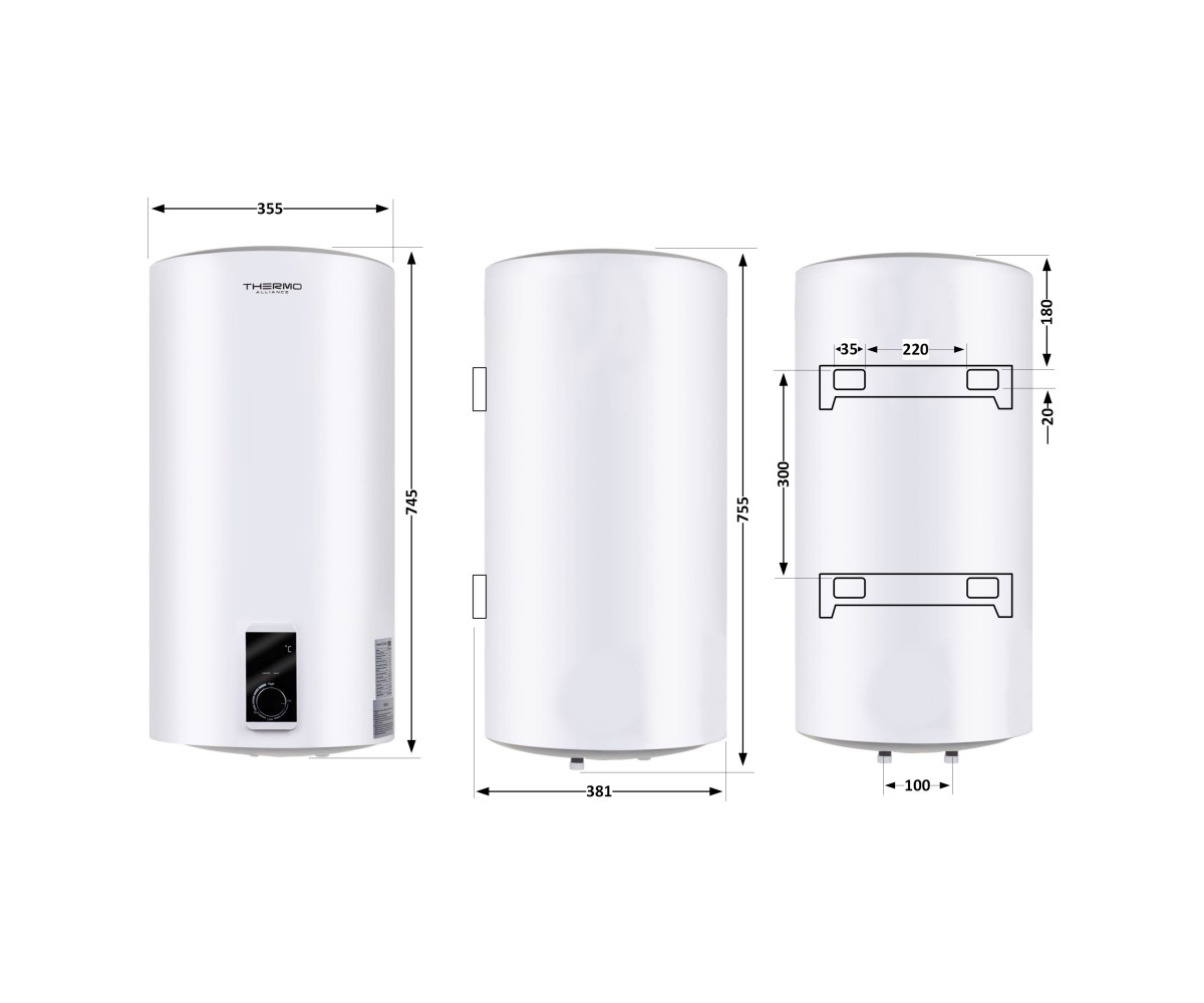 Водонагреватель электрический Thermo Alliance 50 л SLIM вертикальный, сухой тэн 2,0 квт D50V20J(D)1-K  D50V20JD1K:Чертеж 