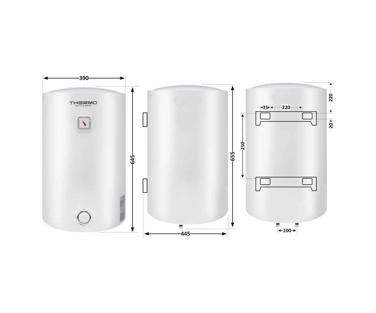 Водонагреватель электрический Thermo Alliance 50 л универсальный, мокрый тэн 1,5 квт D50VH15Q2  D50VH15Q2:Чертеж 
