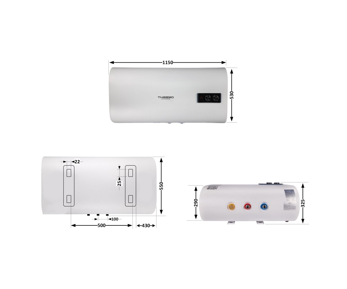 Водонагреватель электрический Thermo Alliance 100 л плоский горизонтальный, мокрый тэн 2 квт (0,8+1,2) DT100H20G(PD)  DT100H20GP