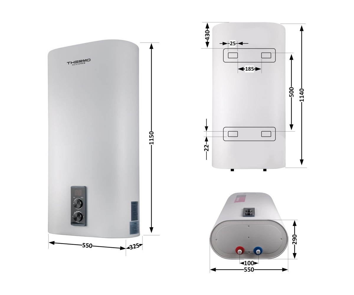 Водонагреватель электрический Thermo Alliance 100 л плоский вертикальный, мокрый тэн 2 квт (0,8+1,2) DT100V20G(PD)/2  DT100V20GP