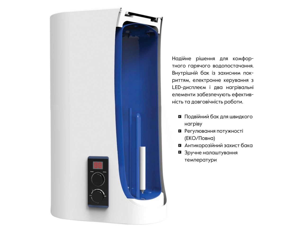 Водонагреватель электрический Thermo Alliance 100 л плоский вертикальный, мокрый тэн 2 квт (0,8+1,2) DT100V20G(PD)/2  DT100V20GP