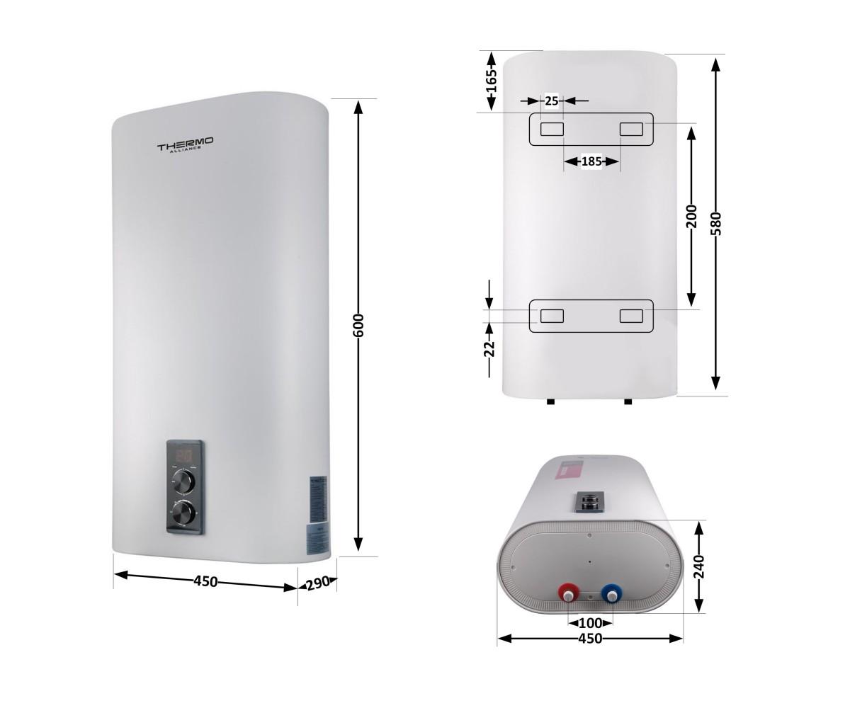 Водонагреватель электрический Thermo Alliance 30 л плоский вертикальный, сухой тэн 2 квт (0,8+1,2) DT30V20G(PD)-D/2  DT30V20GPDD