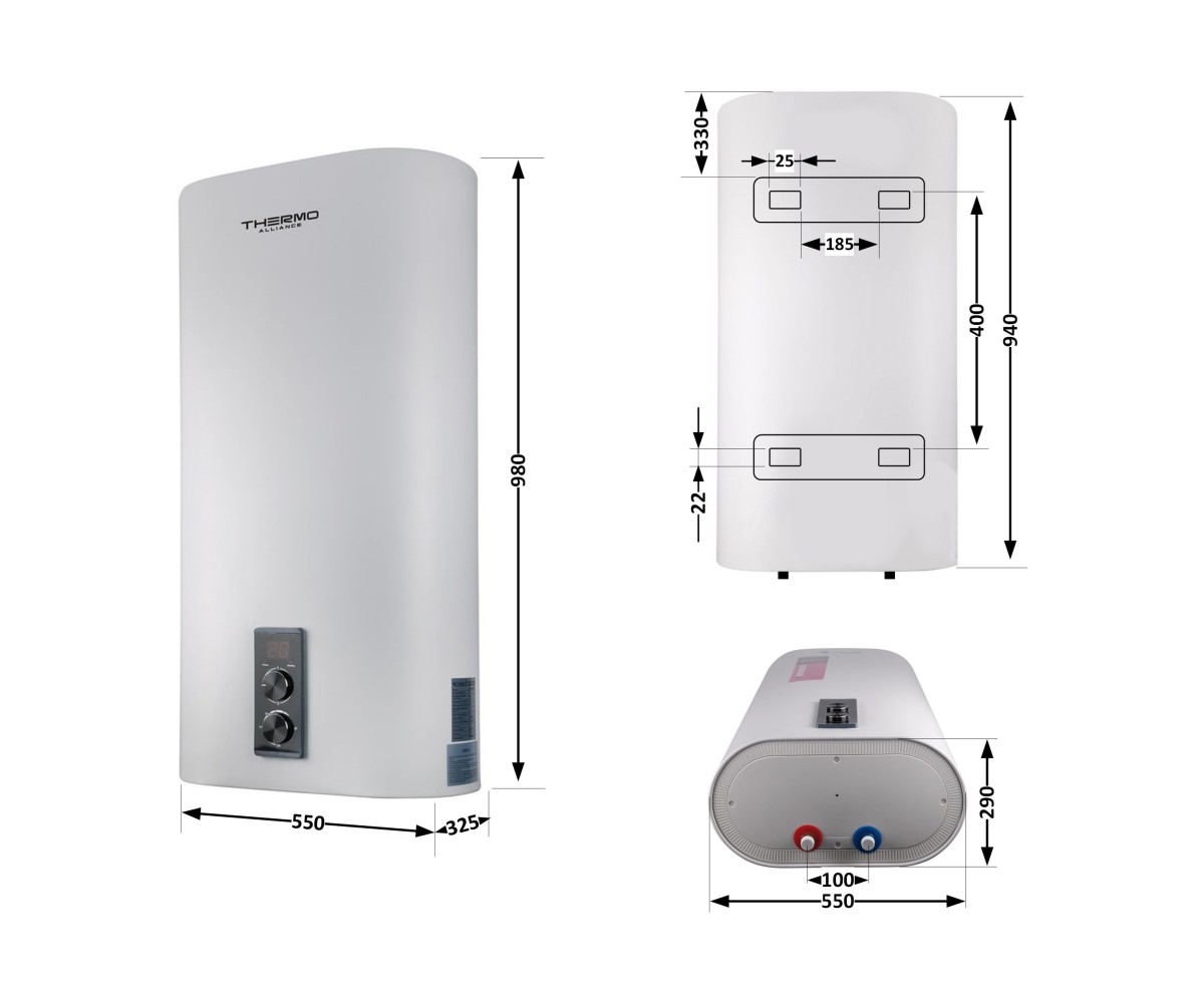 Водонагреватель электрический Thermo Alliance 80 л плоский вертикальный, мокрый тэн 2 квт (0,8+1,2) DT80V20G(PD)/2  DT80V20GPD2: