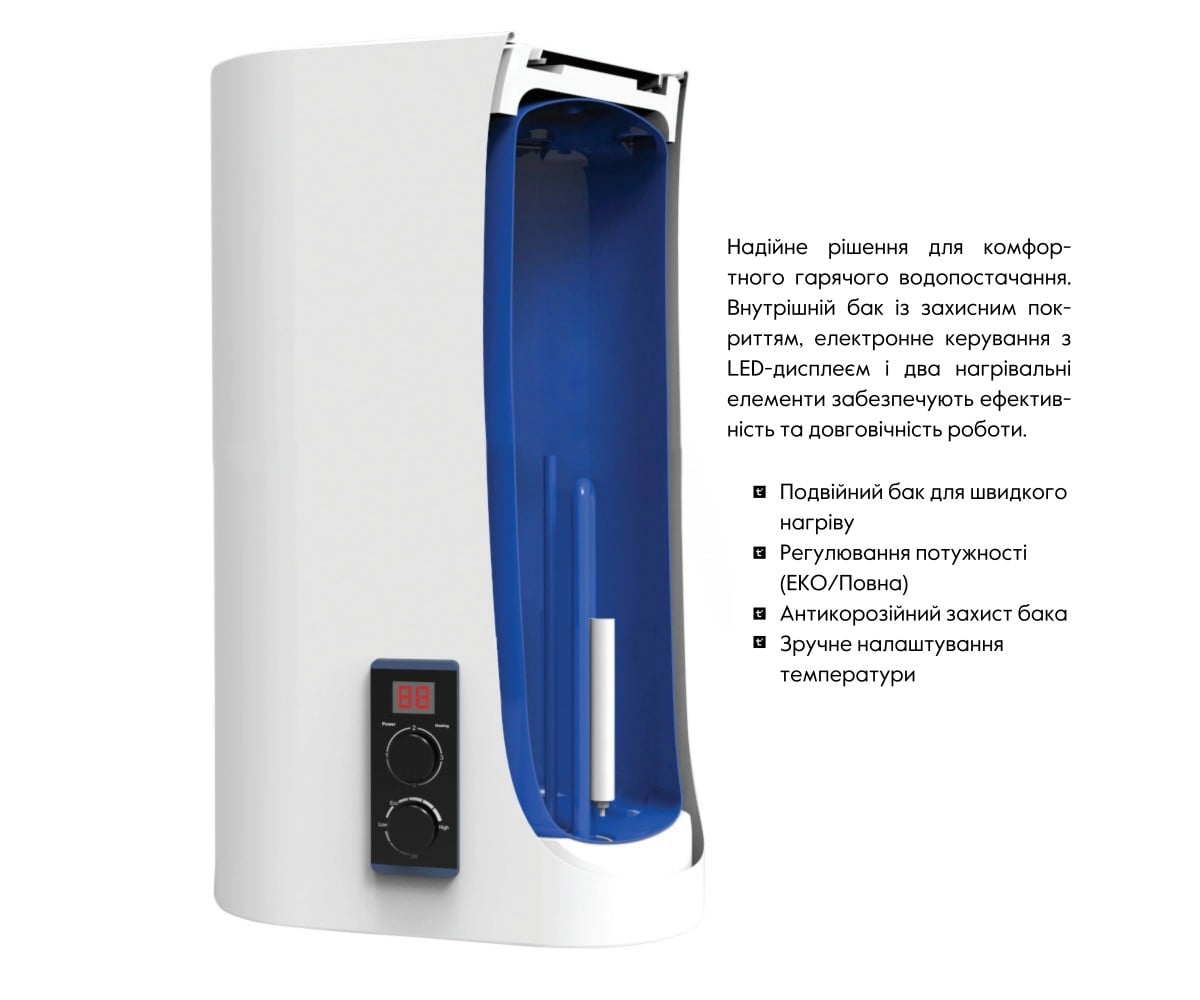 Водонагреватель электрический Thermo Alliance 80 л плоский вертикальный, мокрый тэн 2 квт (0,8+1,2) DT80V20G(PD)/2  DT80V20GPD2: